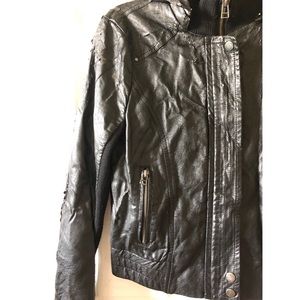 Black leather jacket w/ hood